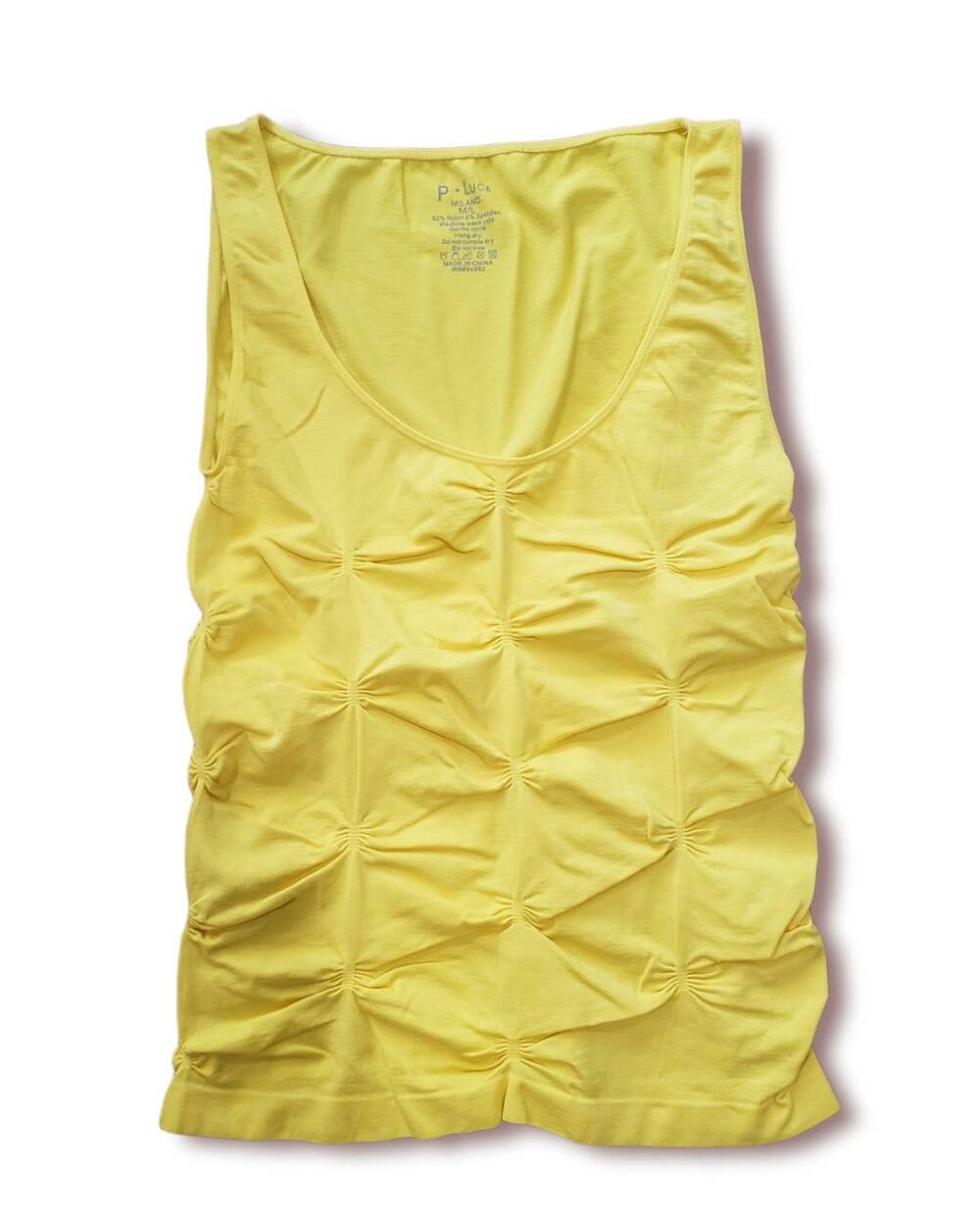 P Luca Milano Yellow Textured Short Sleeved Stretch Tank Top - Size Medium